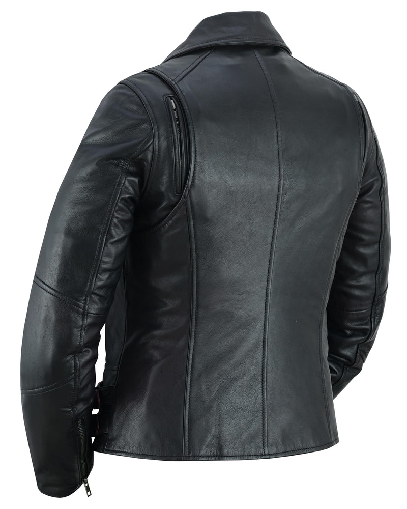 Black Pearl Women's Fashion Leather Jacket with Front Lace Accent-Women's Motorcycle Jackets-Daniel Smart Mfg - Retail